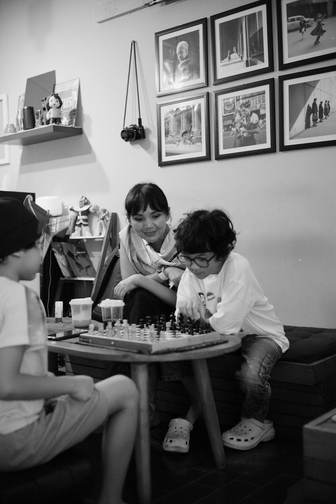 family playing board game